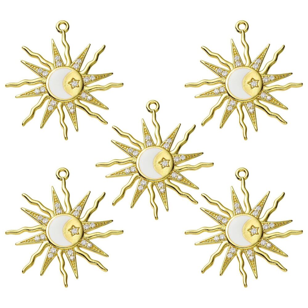7308 5Pcs Sun Charms for Jewelry Making Gold Vintage Celestial Brass Cubic